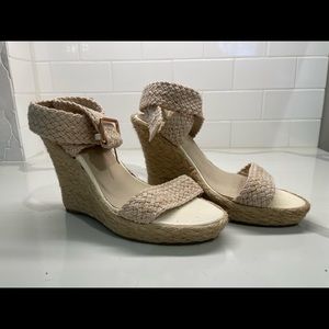 Woven Ankle Strap Cream Platform Heel Sandal